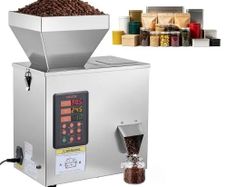 Powder Filling Machine, 1-99.9g Automatic Particle Dispenser, High Accuracy, Premium Stainless Steel, Intelligent Weighing Dispensing Filler for Coffee Beans, Grains, Tea, Spices, Silver