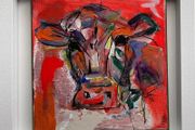 Framed Original Abstract Painting of Cow  Original Gift