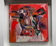 Framed Original Abstract Painting of Cow  Original Gift