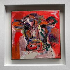 Framed Original Abstract Painting of Cow  Original Gift