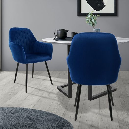 Set of two  Blue  Velvet  Fabric Velvet Dining Dining chair set of 2 black velvet cover with metal legs incl. mounting