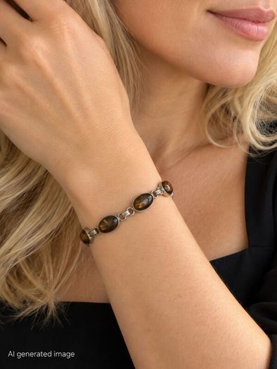 Vintage 925 Sterling Silver & Dark Brown Natural Baltic Amber Bracelet
