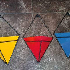 Red Teal Yellow Wall metal planter XL