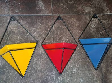 Red Teal Yellow Wall metal planter XL