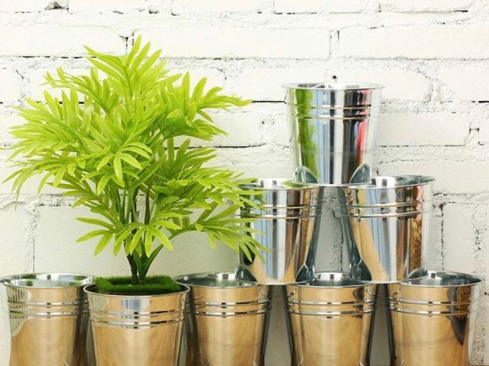 Pack of 12 Galvanised Iron Metal Flower Pots in Weather Resistant Metal for Indoor or Outdoor Use, Ideal for Plants, Herb Collection, Flowers and Shrubs