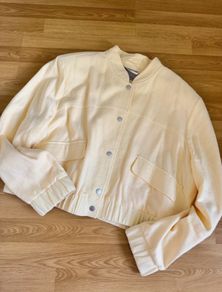 River Island butter yellow linen blend bomber jacket Size 16