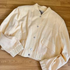 River Island butter yellow linen blend bomber jacket Size 16