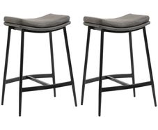 Breakfast Bar Stools Set of 2, Microfibre Upholstered Barstools, Industrial Bar Chairs with Curved Seat and Steel Frame for Dining Room, Kitchen, Grey