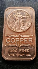 Copper 1 avdp oz Lady Liberty Bar