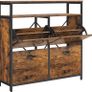 Shoe Cabinet with 2 Flaps, Storage Cabinet, Open Compartments, Adjustable Dividers, for Entrance, 10-16 Pairs, 80 x 30 x 95 cm, Rustic Brown and Black Image 6