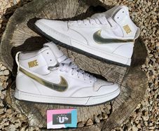 Premium Vintage White Nike with Gold Mid High