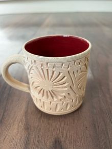Unglazed Pottery Mug with Geometric Patterns