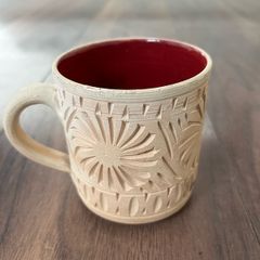 Unglazed Pottery Mug with Geometric Patterns