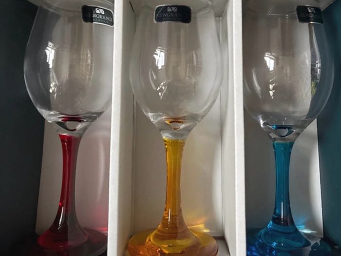 Newgrange Living Set of 6 Rainbow Coloured Stem Wine Glasses