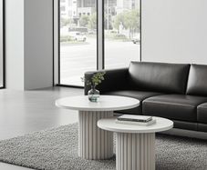 Modo Designer Ribbed Coffee Table Set Sculptural Base
