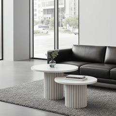 Modo Designer Ribbed Coffee Table Set Sculptural Base