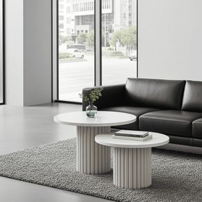 Modo Designer Ribbed Coffee Table Set Sculptural Base