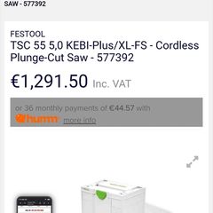 FestoolTSC 55 5,0 KEBI-Plus/XL-FS - Cordless Plunge-Cut Saw - 577392