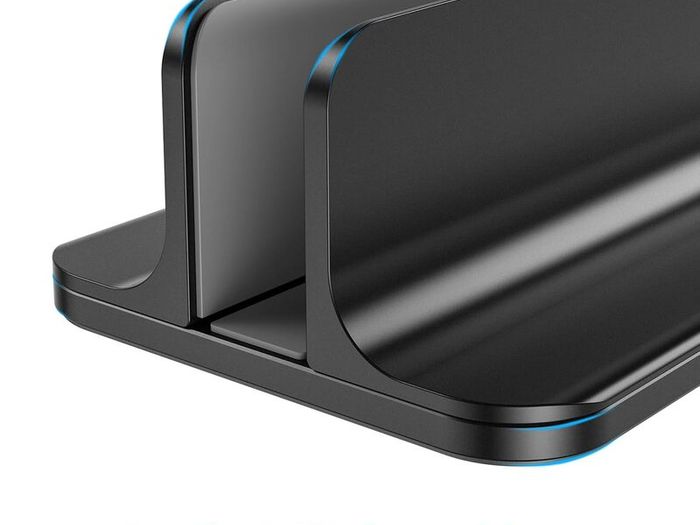 OMOTON Vertical Laptop Stand Adjustable, Desktop Aluminum MacBook Stand with Adjustable Dock Size, Laptop Holder Fits All MacBook, Surface, Chromebook and Gaming Laptops (Up to 17.3 inches), Black