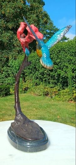 Hummingbird & Flower (40cm) - Patinated Bronze