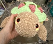 Crochet strawberry turtle plush