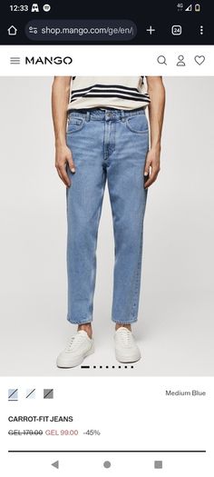New! Youths teenager Mango Sam carrot blue denim jeans Euro 38