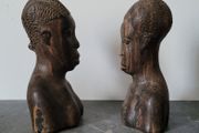 Vintage pair of carved african tribal ironwood busts