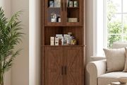 170cm Tall Corner Storage Cabinet, 5-Tier Farmhouse Corner Cabinet for Living Room,2 Wooden Doors,2 Glass Door and 5 Shelves,Space Saving Freestanding Sideboard for Home,Kitchen,Brown