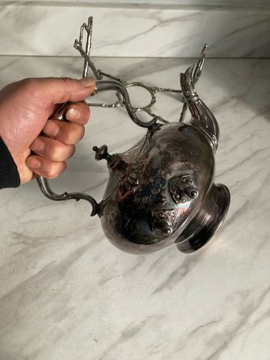 silverplate tea pot with stand