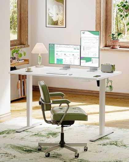 Electric Standing Desk with USB-A Charging Port 140 x 80 cm Height Adjustable Sit Stand 4 Custom Settings 80kg Max Load Stable Lifting Storage Hooks and Cable Management