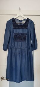 Esprit denim style dress with embroidery detail Sz S ( Fit 8-10 UK)