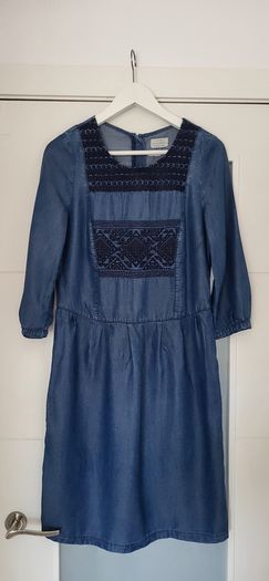 Esprit denim style dress with embroidery detail Sz S ( Fit 8-10 UK)