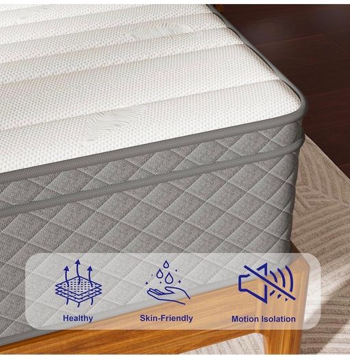 12 Inch Single Mattress, 7-Zone Hybrid Single Bed Mattresses, Memory Foam Mattress with Pocket Sprung with Medium Firm for Body Support & Pressure Relief - 90x190x30cm
