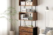 Shelves, Book Shelf with 5 Shelves, Bookcase with 3 Fabric Drawers, Shelf Unit Suitable for Bedroom