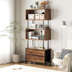 Shelves, Book Shelf with 5 Shelves, Bookcase with 3 Fabric Drawers, Shelf Unit Suitable for Bedroom