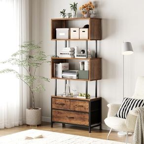 Shelves, Book Shelf with 5 Shelves, Bookcase with 3 Fabric Drawers, Shelf Unit Suitable for Bedroom