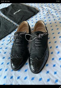 Chanel 100% calfskin leather brogues oxfords unisex wingtip size 4.5