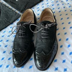 Chanel 100% calfskin leather brogues oxfords unisex wingtip size 4.5