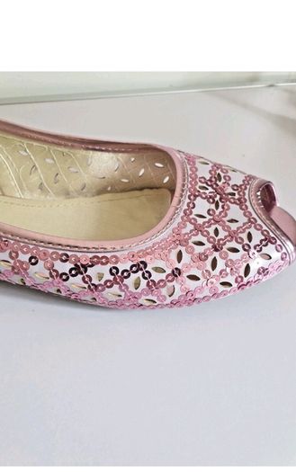 DESTRA Pink Sequin Embellished Peep Toe Slingback Flat Sandals UK3 EU36 BNIB CAN POST