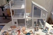 Little town wooden doll house with accessories