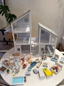 Little town wooden doll house with accessories