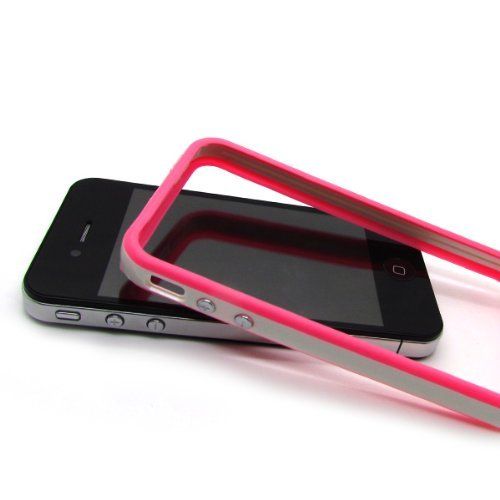 iPhone 4/ 4S Bumper Case Hard Plastic Rubber with Metal Buttons with Free Screen Protector
