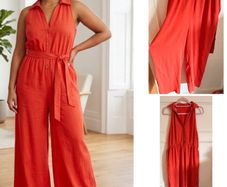 Coral orange wide leg chic jumpsuit casual holidays boho