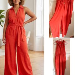 Coral orange wide leg chic jumpsuit casual holidays boho