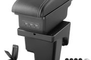 Car Armrest Storage Box with 3 USB Charging Ports fit for Ford Focus 3 MK3 2011-2018, Double Layer Central Console Storage Box, PU Leather Storage Armrest Box(Black)