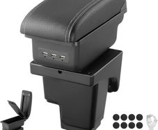 Car Armrest Storage Box with 3 USB Charging Ports fit for Ford Focus 3 MK3 2011-2018, Double Layer Central Console Storage Box, PU Leather Storage Armrest Box(Black)