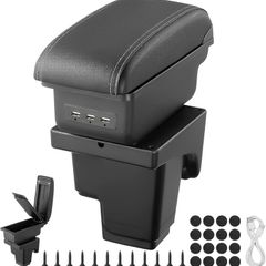 Car Armrest Storage Box with 3 USB Charging Ports fit for Ford Focus 3 MK3 2011-2018, Double Layer Central Console Storage Box, PU Leather Storage Armrest Box(Black)