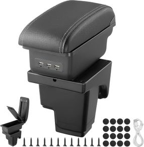 Car Armrest Storage Box with 3 USB Charging Ports fit for Ford Focus 3 MK3 2011-2018, Double Layer Central Console Storage Box, PU Leather Storage Armrest Box(Black)