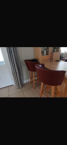2 leather wood swivel bar stools