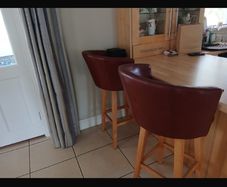 2 leather wood swivel bar stools